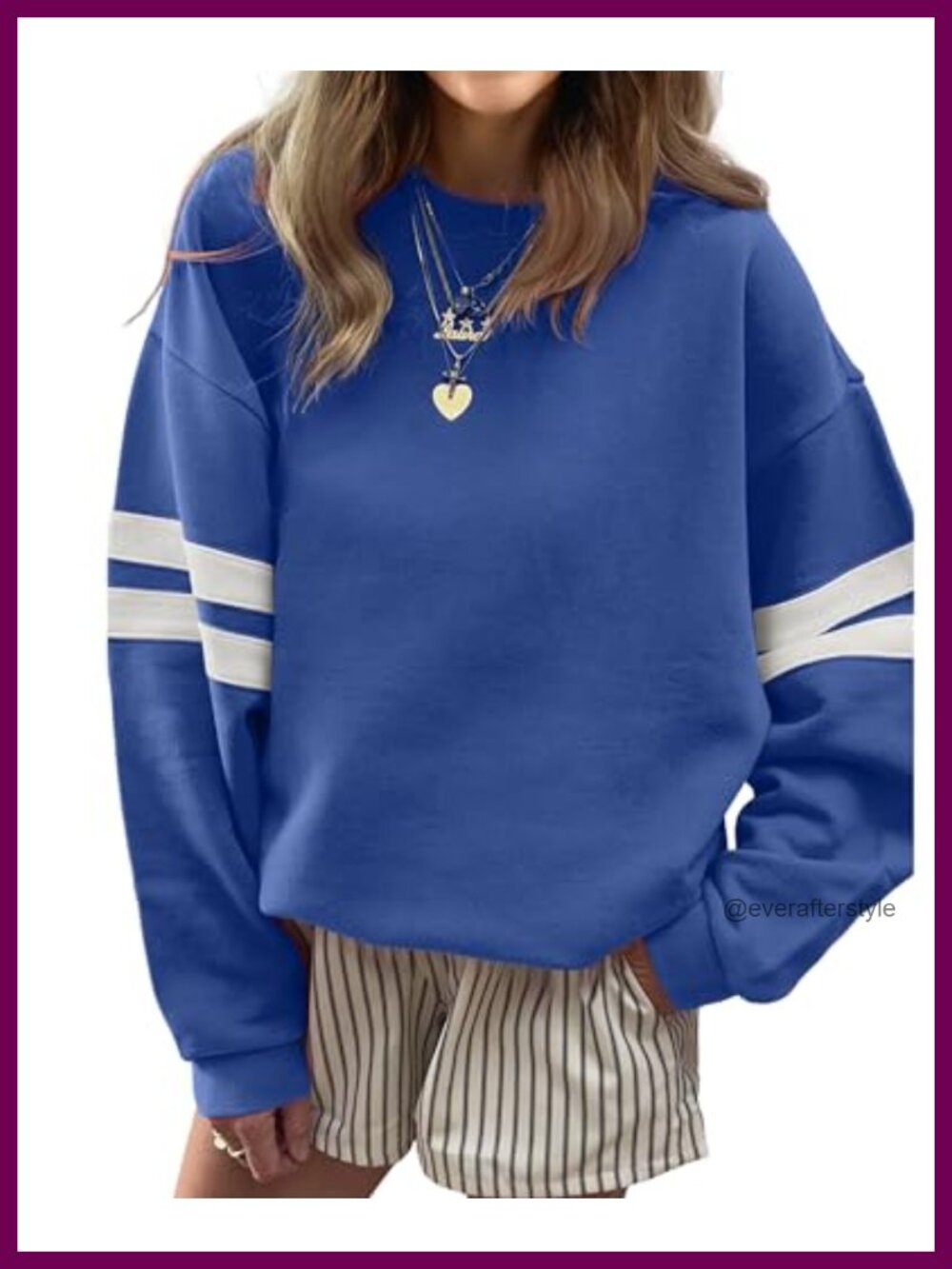 Oversized Striped Sweatshirt Crewneck Pullover Long Sleeve Relaxed Fit